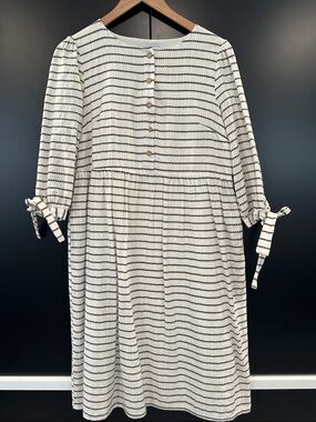 Piper & Scoot Striped Button-Front Midi Dress in Ivory and Black